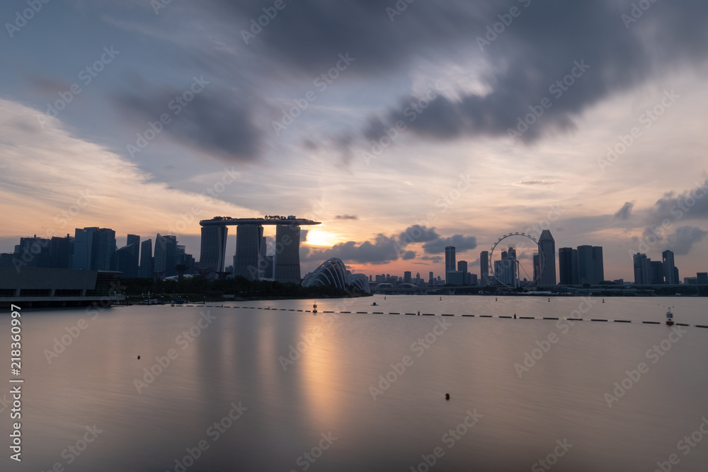 Marina Bay View of Singapore city landmark. Hotel, cityscape in summer