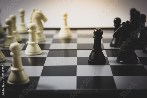 White and black chess on chess board.