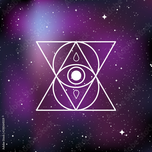 Mystical esoteric symbol. Concept of mystery, magic, witchcraft, alchemy. Star universe background. Vector illustration