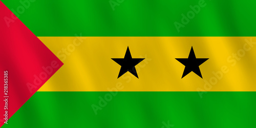 Sao Tome and Principe flag with waving effect, official proportion.