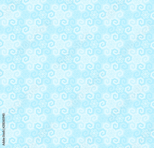 Mosaic from blue snowflakes in techno style. Seamless pattern. 