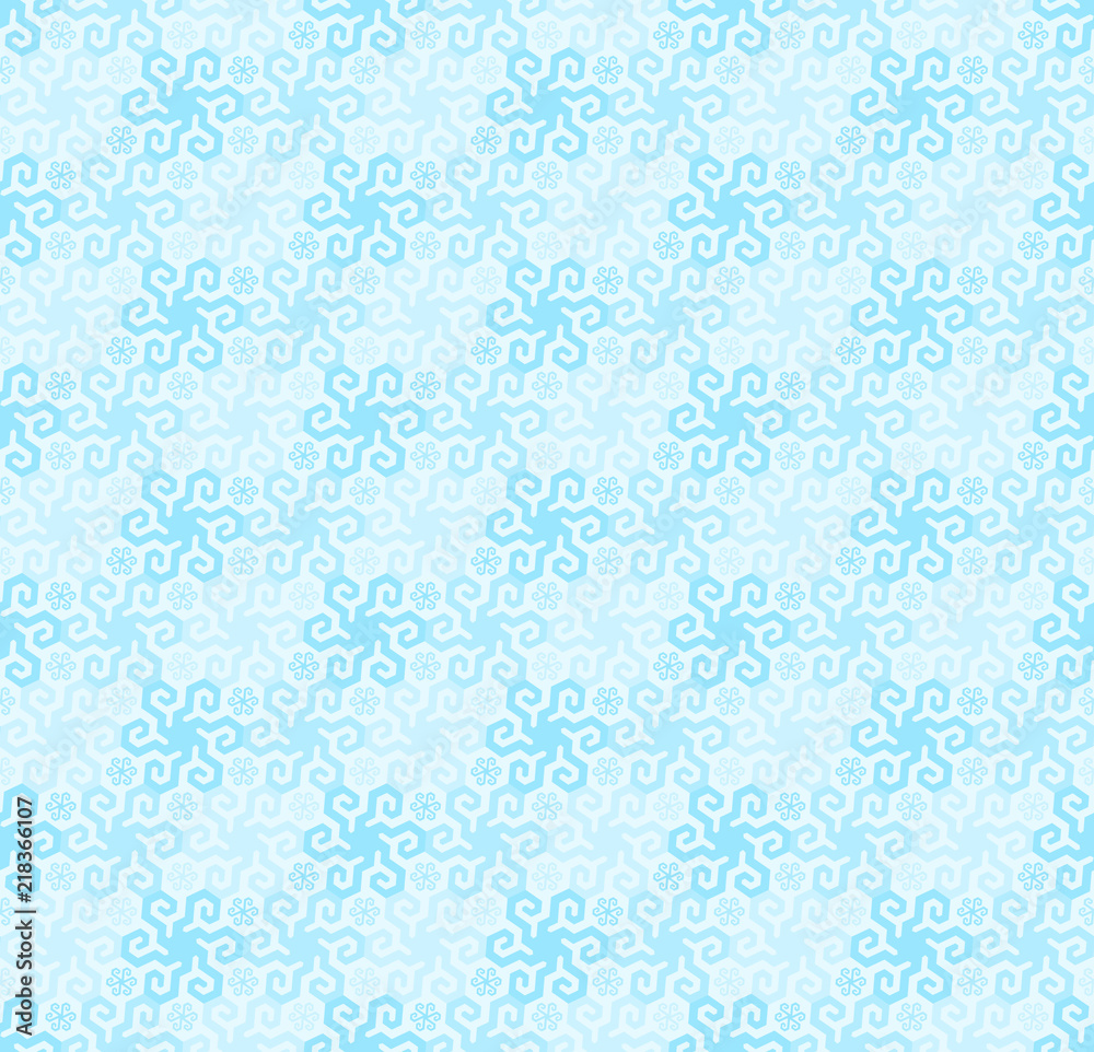 Mosaic from blue snowflakes in techno style. Seamless pattern.
