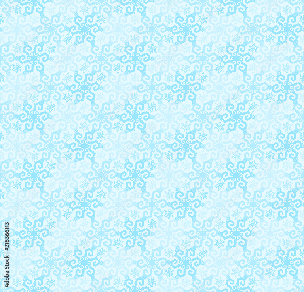 Mosaic from blue snowflakes in techno style. Seamless pattern.

