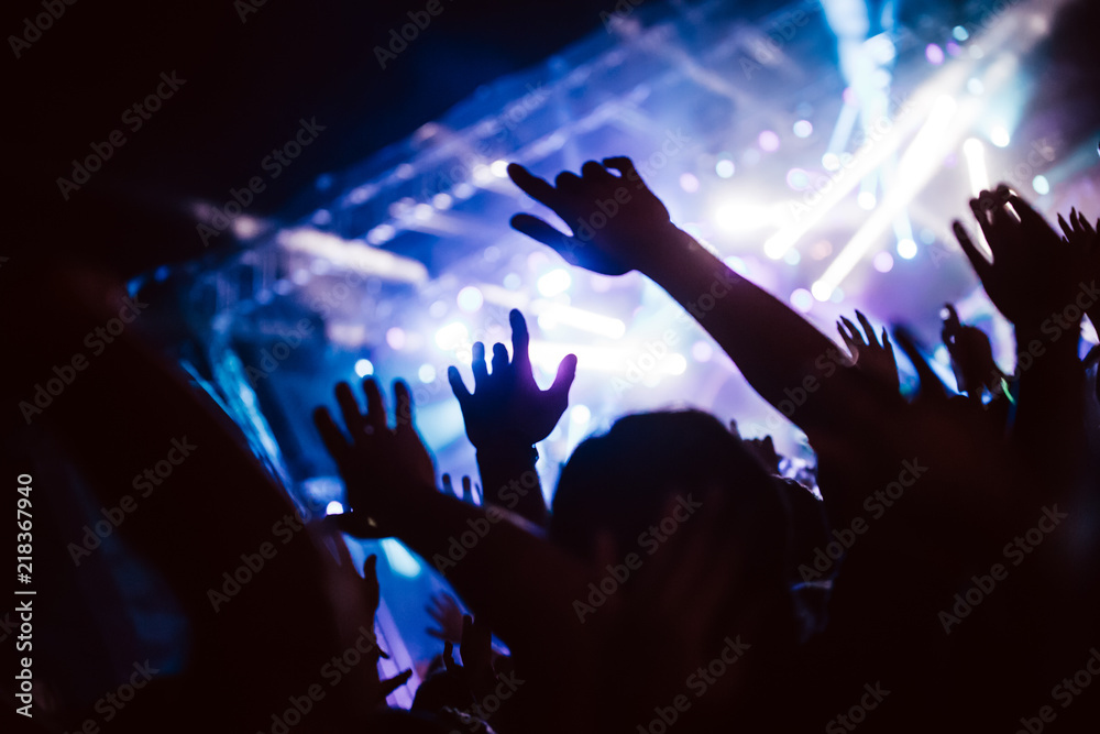 Cheering crowd at concert enjoying music performance