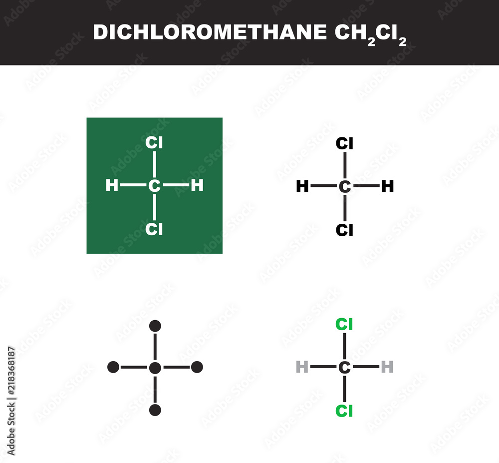 Vector molecule of dichloromethane in several variants - organic chemistry concept Vector molecule of dichloromethane in several variants - organic chemistry concept