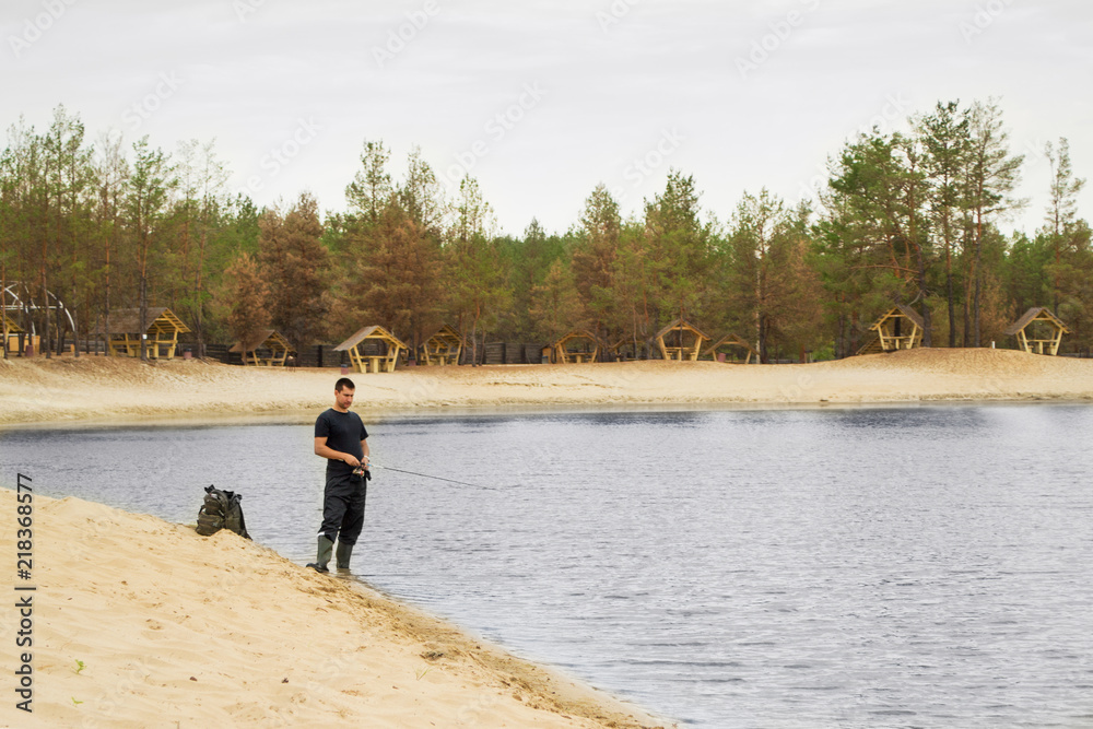 fishing at the lake on a spinning