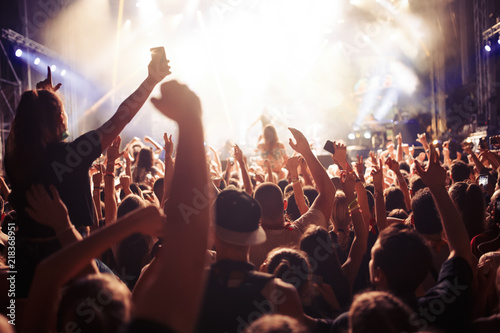 Portrait of happy crowd enjoying at music festival