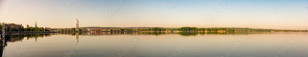 Panorama of city pond in Russia