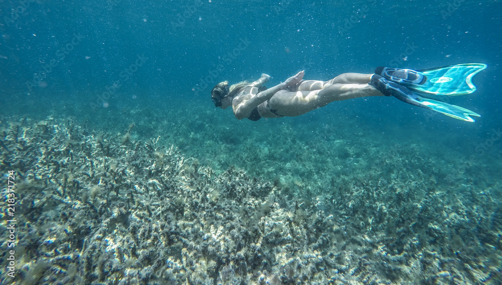 Woman freediver underwater