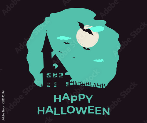 Happy Halloween. Vector double exposure illustration with silhouette and lettering for print, banners or posters.