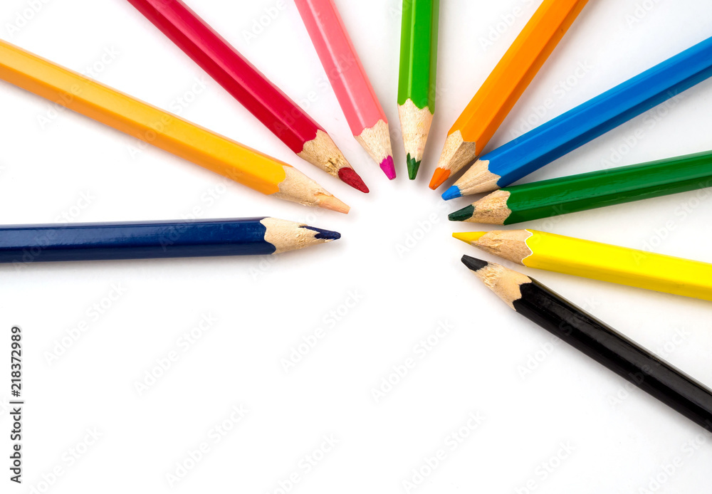 Colored pencils on white background. Stationery Colored pencils on white background. Stationery