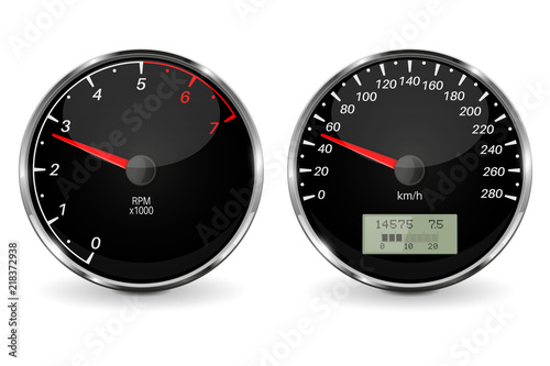 Speedometer and tachometer. Black 3d vehicle gauges