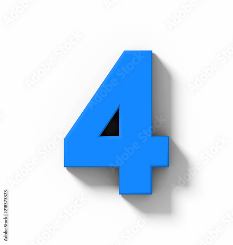 number 4 3D blue isolated on white with shadow - orthogonal projection