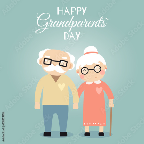Happy Grandparents Day greeting poster. Cartoon vector illustration