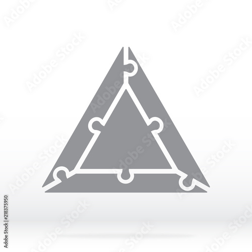 Simple icon triangle puzzle in gray. Simple icon triangle puzzle of the four elements on gray background. Flat design. Vector illustration EPS10.