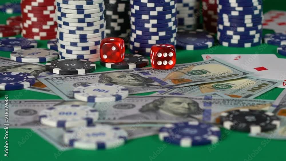 Casino dice roll in slow motion, gambler trying luck, money at stake, jackpot. Fortune, gambling, money Casino dice roll in slow motion, gambler trying luck, money at stake, jackpot. Fortune, gambling, money