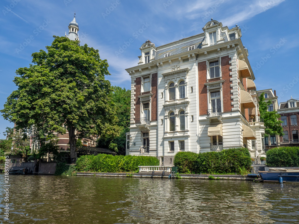 Buildings along the Prinsengracht canal in beautiful Amsterdam. 