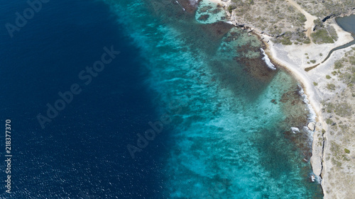 sea beach coast Bonaire island Caribbean sea aerial drone top