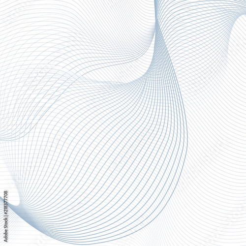 Vector warp crisscross blue lines on white background. Abstract wiggly waveforms. Futuristic template. Waving line art design for science concept. Elegant wave pattern. EPS10 illustration