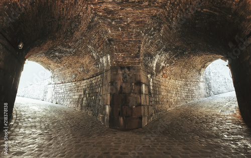 Crossroad in Montjuic castle, Barcelona, Spain