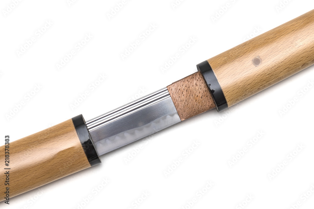 Japanese sword with copper textured habaki (collar) is drawing isolated in white background. Japanese sword with copper textured habaki (collar) is drawing isolated in white background.