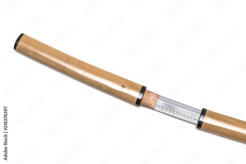 Japanese sword with copper textured habaki (collar) is drawing isolated in white background. Japanese sword with copper textured habaki (collar) is drawing isolated in white background.
