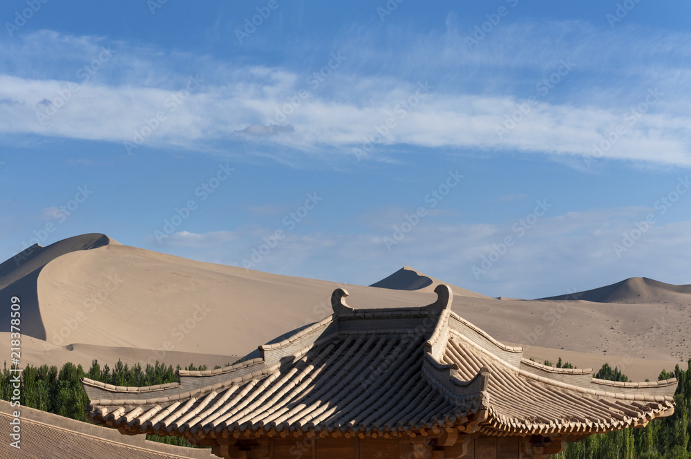 View of the high dunes in the desert near Dunhuang in China, Asia. View of the high dunes in the desert near Dunhuang in China, Asia.