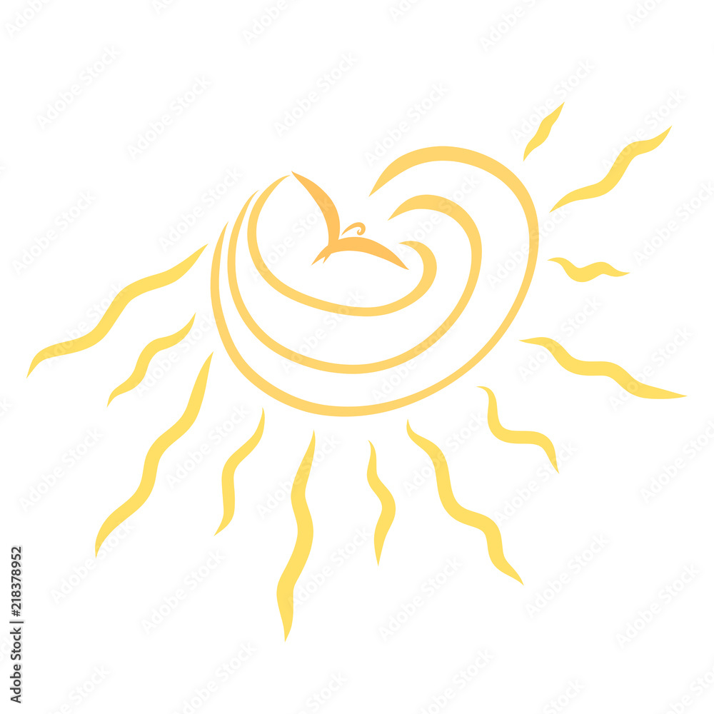 A flying bird in the middle of the shining sun A flying bird in the middle of the shining sun