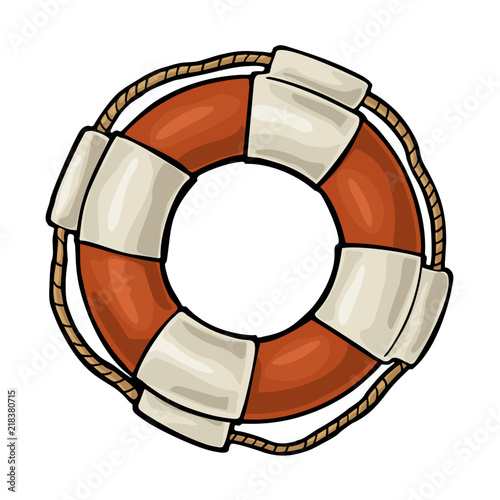 Lifebuoy with rope isolated on white background. Vector vintage engraving