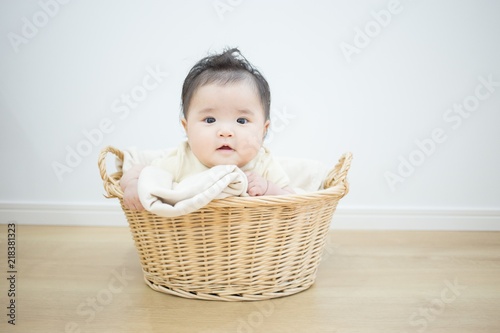 バスケットに入った赤ちゃん