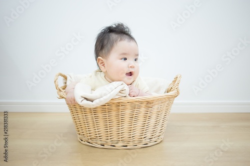 バスケットに入った赤ちゃん
