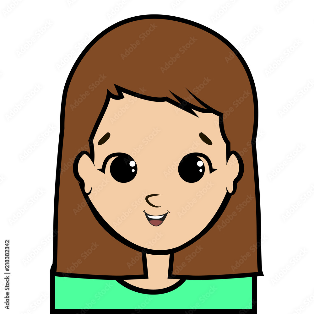 portrait of little girl face icon with black stroke on white background vector