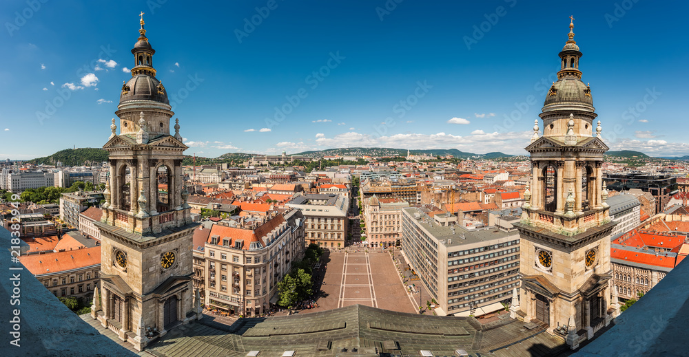 Aerial view of Budapest and St Stephen's Square, Hungary