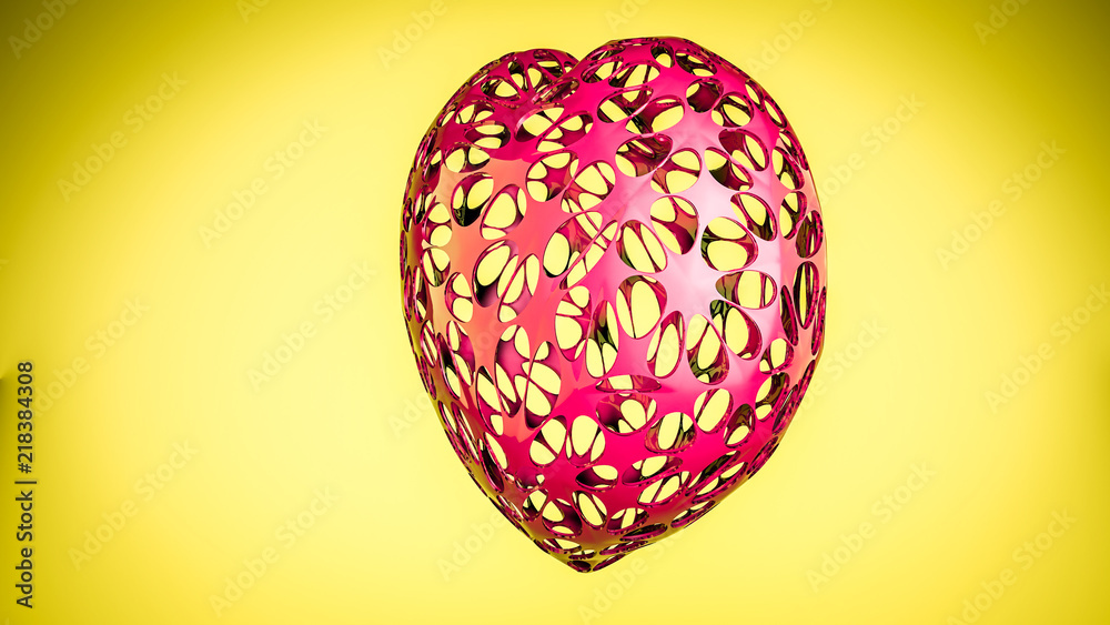 openwork three-dimensional model of the heart on a yellow background. 3D rendering openwork three-dimensional model of the heart on a yellow background. 3D rendering
