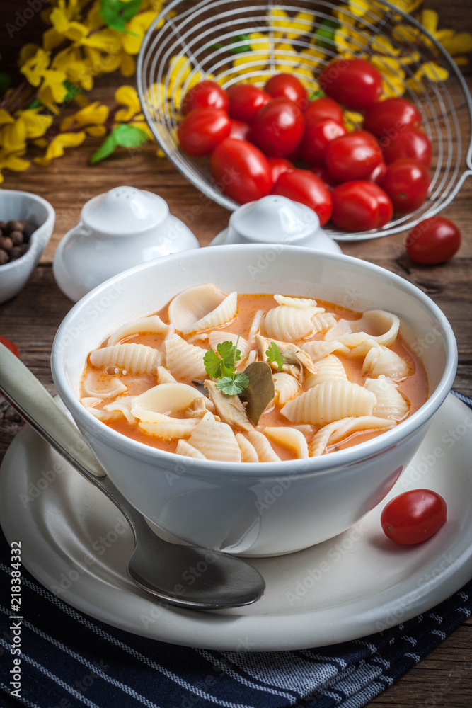 Fresh tomato soup with conchigliette. Fresh tomato soup with conchigliette.