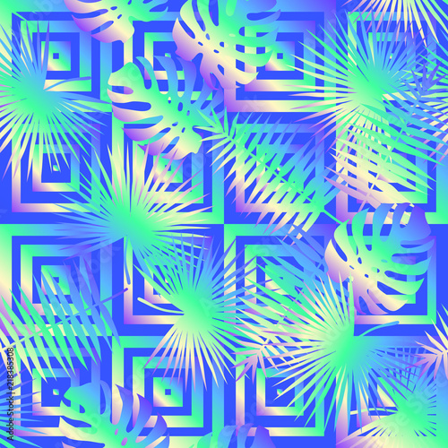Seamless modern luxury pattern with tropical exotic palm and monstera leaves vector background. Perfect for retro wallpapers, pattern fills, web page background, surface textures, vintage textile