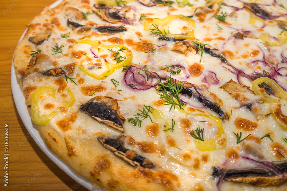 Very tasty fresh pizza from the pizzeria. Various fillings Very tasty fresh pizza from the pizzeria. Various fillings