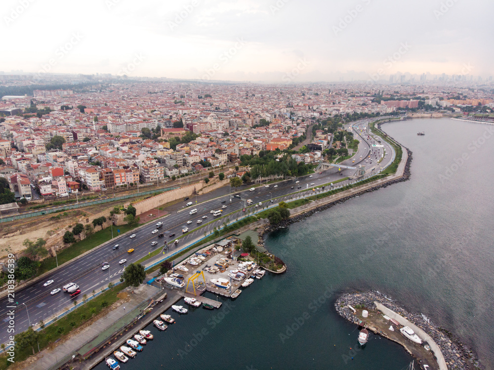 Aerial Drone View of Istanbul Seaside Yenikapi Samatya in Turkey