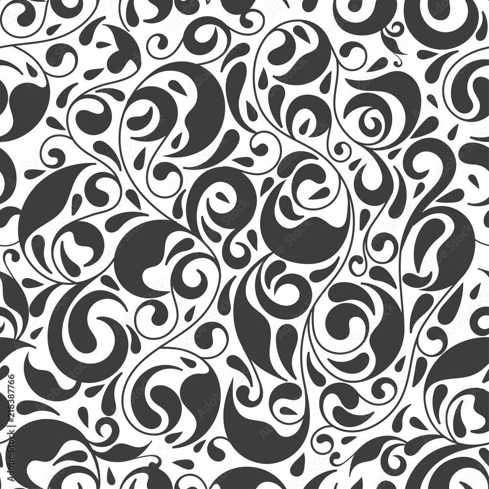 Black and white vector leaf seamless pattern. Ornament. Vintage. Paisley elements. Traditional, Arabic, Turkish, Indian motifs. Great for fabric and textile, wallpaper, packaging or any desired idea Black and white vector leaf seamless pattern. Ornament. Vintage. Paisley elements. Traditional, Arabic, Turkish, Indian motifs. Great for fabric and textile, wallpaper, packaging or any desired idea