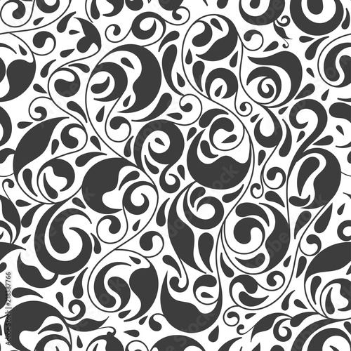 Black and white vector leaf seamless pattern. Ornament. Vintage. Paisley elements. Traditional, Arabic, Turkish, Indian motifs. Great for fabric and textile, wallpaper, packaging or any desired idea