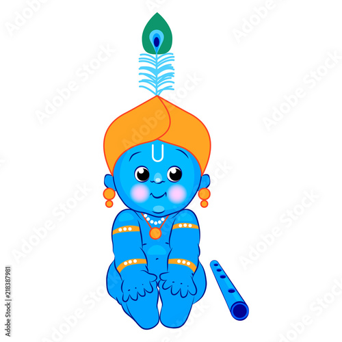 Krishna. Happy Janmashtami. Blue baby on white background for your design. Indian celebration