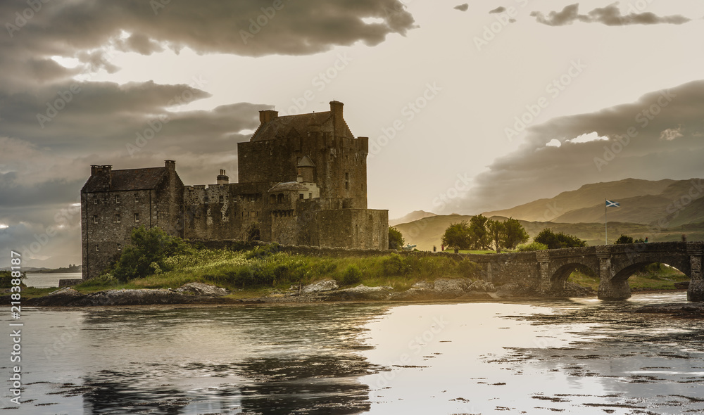 Eilean Donan Castle with cloudy sunset sky  Highlands Scotland Landscape