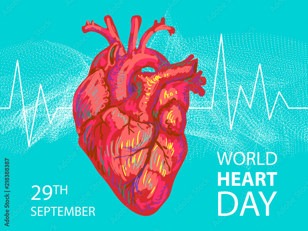 World heart day. Red heart design. Health care concept. Vector illustration. Medical awareness day concept. World Heart Day background