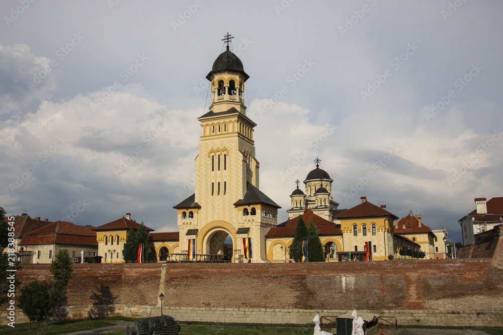 The Coronation Orthodox Cathedral and Roman Catholic cathedral in Fortress Of Alba Iulia, Transylvania, Romania.