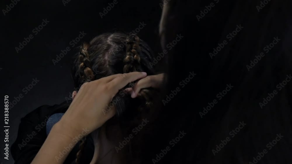 Close of of Girlfriends Braiding Hair Close of of Girlfriends Braiding Hair