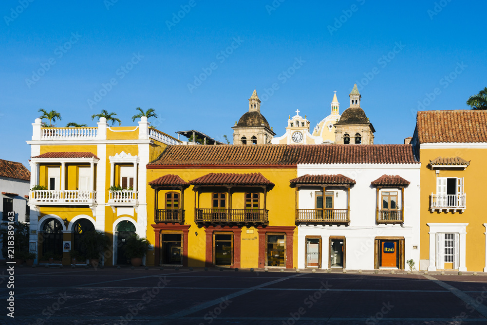 Fototapeta premium Cartagena de Indias/ Bolivar/ Colombia - July 20, 2018: Colonial houses on the 