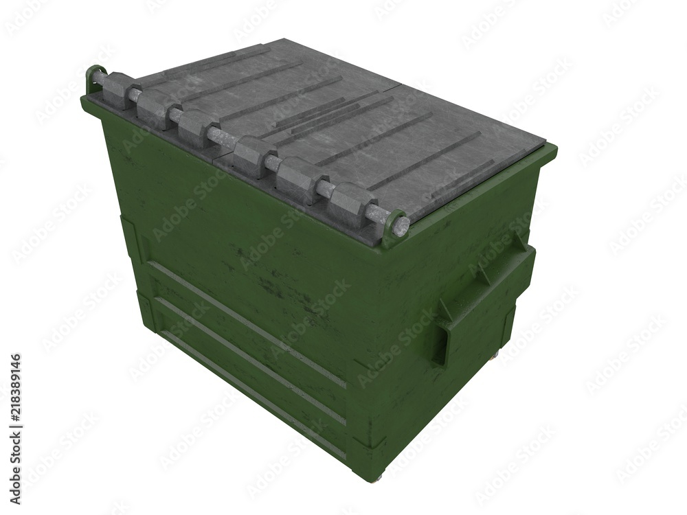green dumpster, recycle bin or container isolated on a white background 3d rendering green dumpster, recycle bin or container isolated on a white background 3d rendering