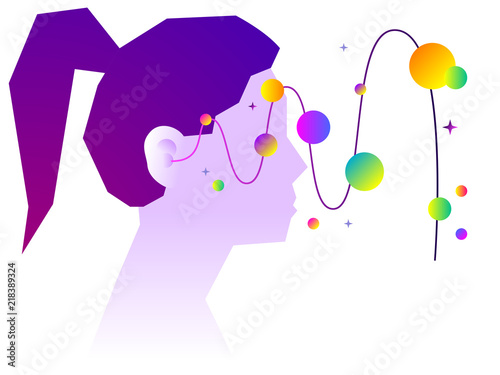 Girl and sound wave. Listening. World deaf hearing day. Ear. Hearing or listening loss. Ear canal. Vector illustration poster. Sound waves. Music online. International ear care day