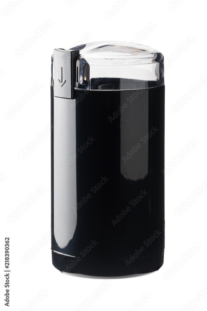 Black coffee grinder isolated on the white background Black coffee grinder isolated on the white background
