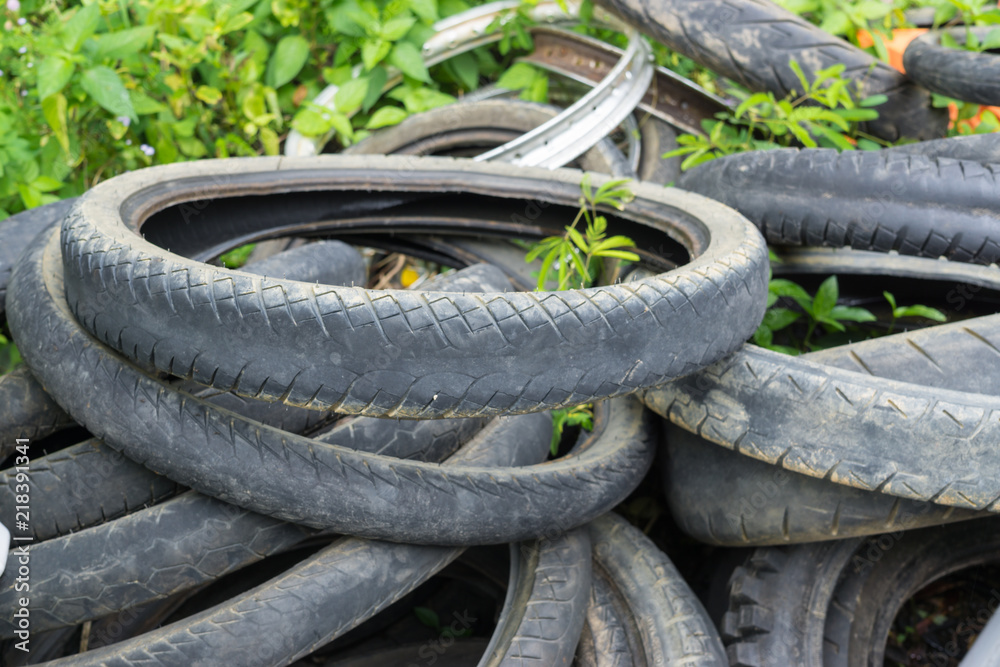 Old tires are discarded as waste problem of the community.
